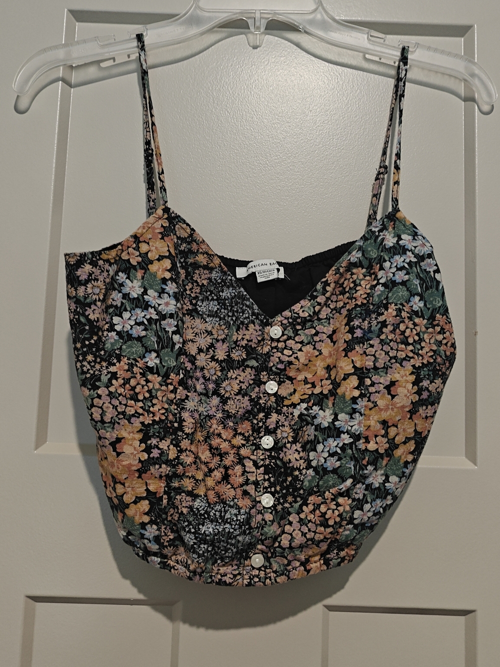 Forever 21 Floral Button-Front Cami Top in Black with Multicolor Flowers